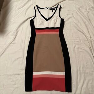 White House Black Market V-Neck Colorblock Midi Dress